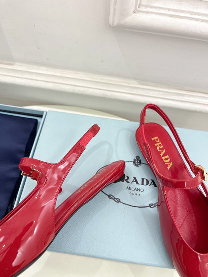 PRADA MARY JANE SLINGBACK SQUARE TOE IN CRIMSON RED PATENT SHEEPSKIN