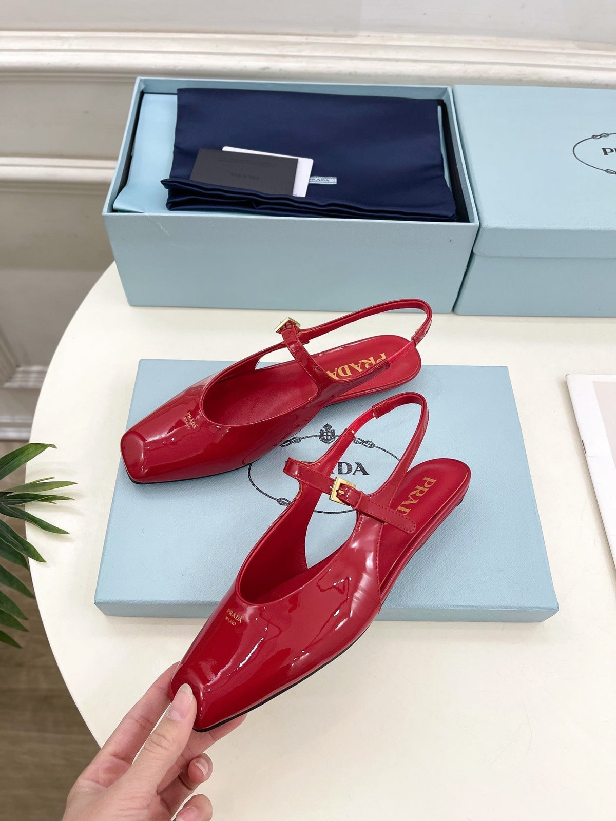 PRADA MARY JANE SLINGBACK SQUARE TOE IN CRIMSON RED PATENT SHEEPSKIN