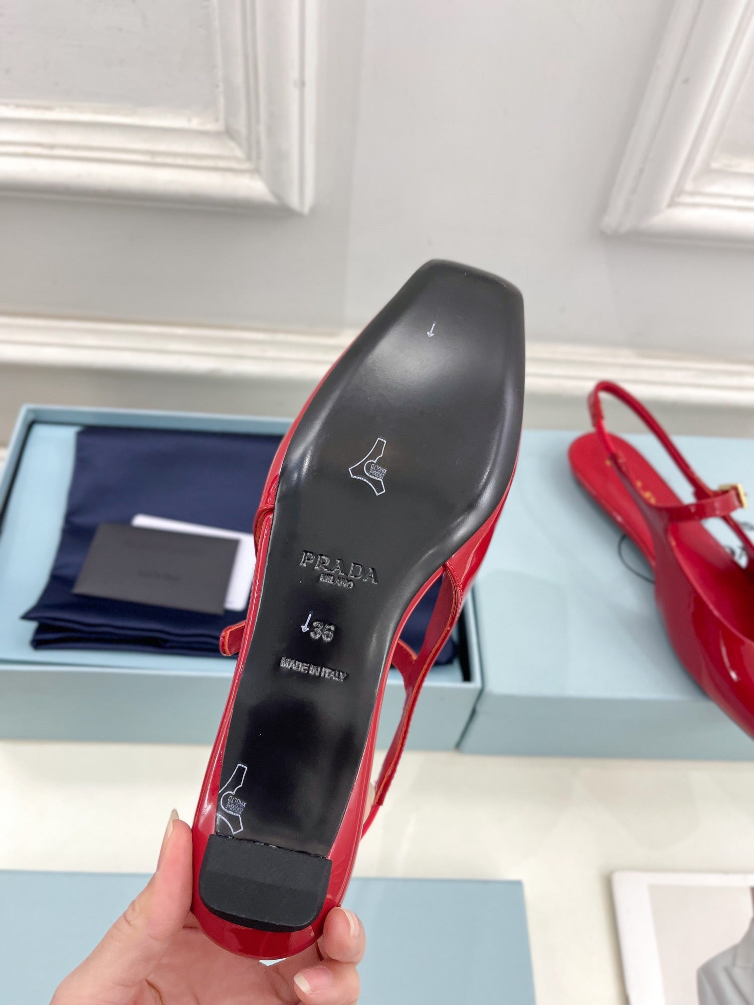 PRADA MARY JANE SLINGBACK SQUARE TOE IN CRIMSON RED PATENT SHEEPSKIN