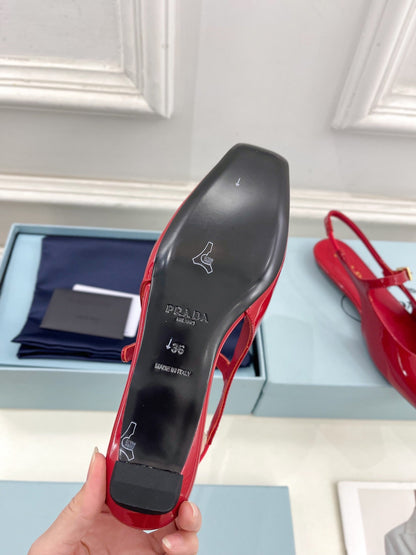 PRADA MARY JANE SLINGBACK SQUARE TOE IN CRIMSON RED PATENT SHEEPSKIN