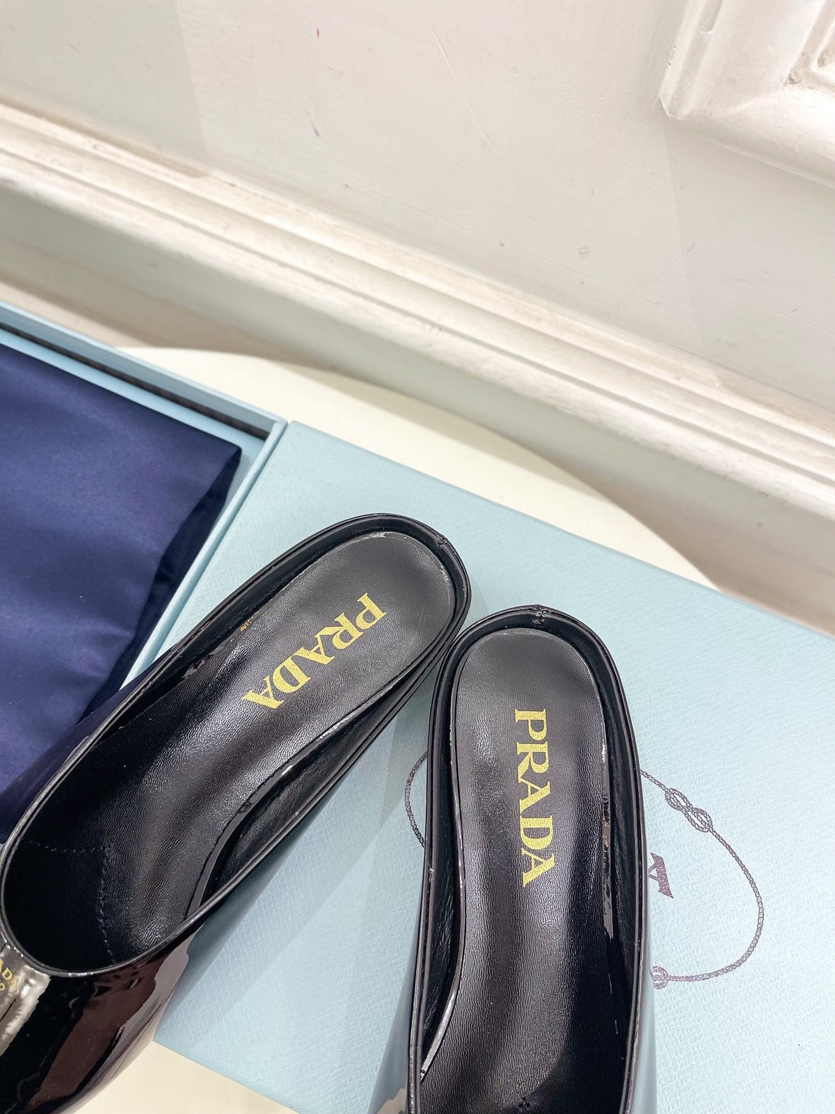 PRADA MULES SQUARE TOE IN BLACK SHINY CALFSKIN