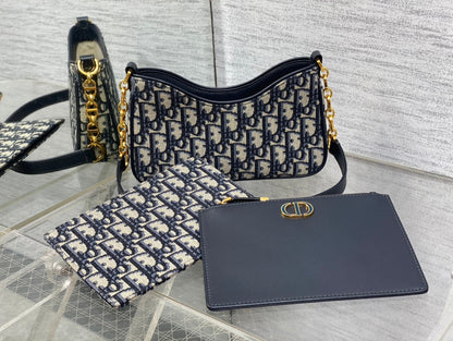 DIOR CD HOBO AVENUE 21CM BLUE OBLIQUE EMBROIDERY