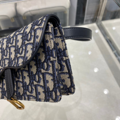DIOR CD SADDLE 17CM BELT BEG BLUE OBLIQUE EMBROIDERY