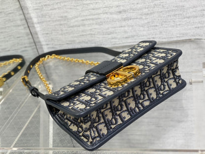 DIOR 30 MONTAIGNE 21.5CM BLUE OBLIQUE EMBROIDERY