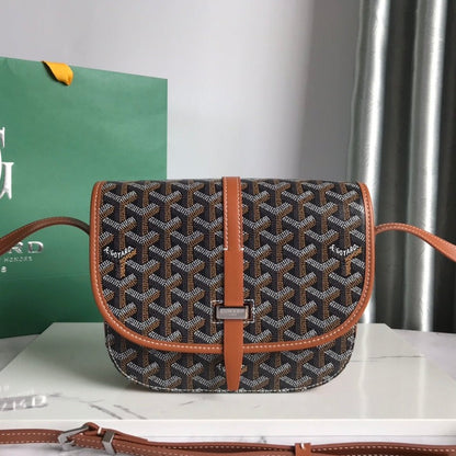 GOYARD BELVEDERE PM BAG 21CM BLACK AND TAN CANVAS