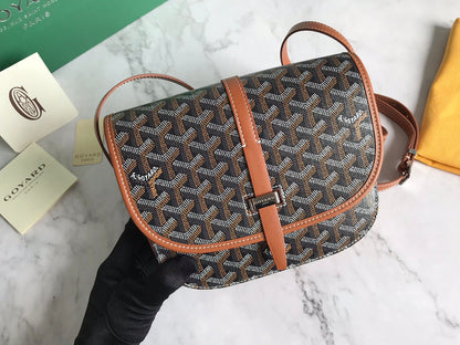 GOYARD BELVEDERE PM BAG 21CM BLACK AND TAN CANVAS
