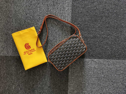 GOYARD CAP-VERT PM BAG 23X8X14CM BLACK AND TAN CANVAS