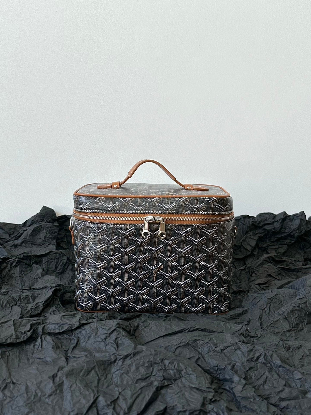 GOYARD GOYA MAKEUP BOX BAG 20CM BLACK AND TAN CANVAS