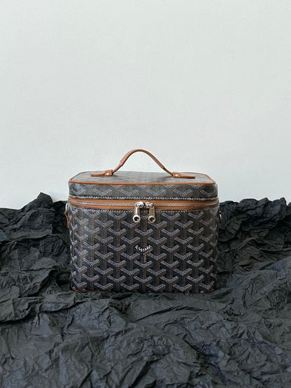 GOYARD GOYA MAKEUP BOX BAG 20CM BLACK AND TAN CANVAS