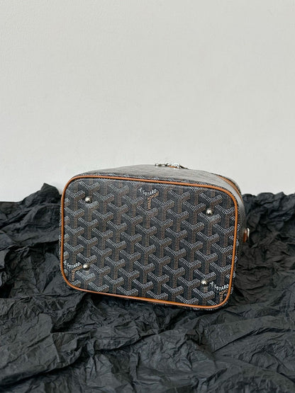 GOYARD GOYA MAKEUP BOX BAG 20CM BLACK AND TAN CANVAS