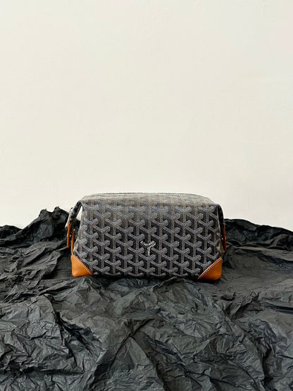 GOYARD GOYA COSMETIC BAG 24CM BLACK AND TAN CANVAS
