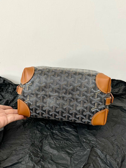 GOYARD GOYA COSMETIC BAG 24CM BLACK AND TAN CANVAS