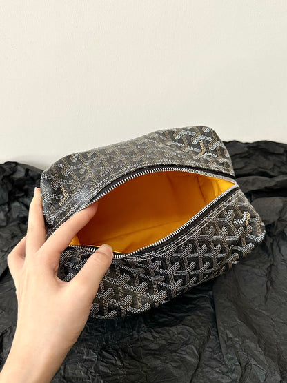 GOYARD GOYA COSMETIC BAG 24CM BLACK AND TAN CANVAS