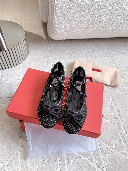 Rockstud Mesh Ballerina Black With Crystals