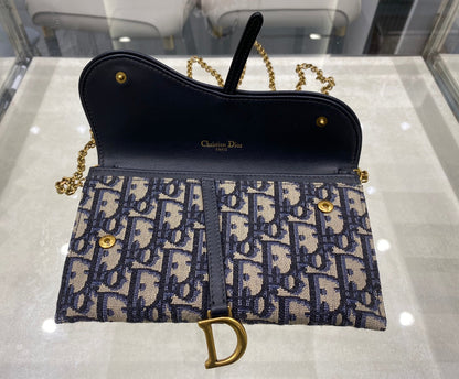 DIOR CD Saddle WOC 19cm Blue Obique Embroidery